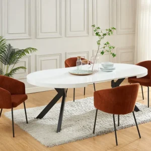 Uitschuifbare eettafel 4 tot 8 plaatsen van mdf en staal - Wit gelakt en zwart - KOMONI