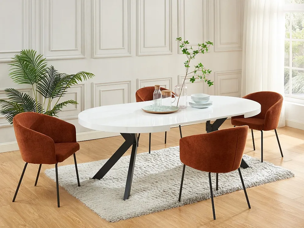 Uitschuifbare eettafel 4 tot 8 plaatsen van mdf en staal - Wit gelakt en zwart - KOMONI