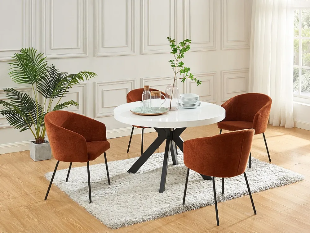 Uitschuifbare eettafel 4 tot 8 plaatsen van mdf en staal - Wit gelakt en zwart - KOMONI
