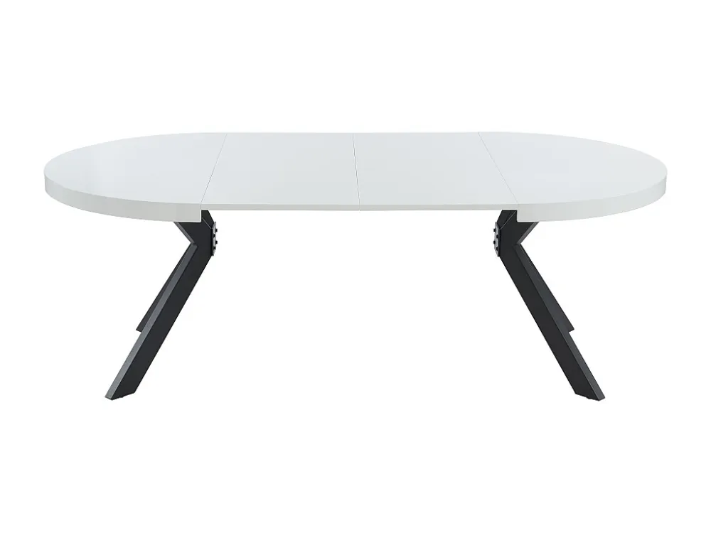 Uitschuifbare eettafel 4 tot 8 plaatsen van mdf en staal - Wit gelakt en zwart - KOMONI