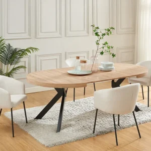 Uitschuifbare eettafel 4 tot 8 plaatsen van mdf en staal - Naturel en zwart - KOMONI