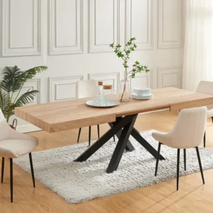 Uitschuifbare eettafel 6 tot 10 plaatsen van mdf - Naturel en zwart - CATONAV