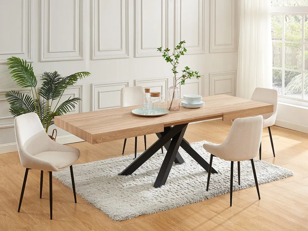 Uitschuifbare eettafel 6 tot 10 plaatsen van mdf - Naturel en zwart - CATONAV