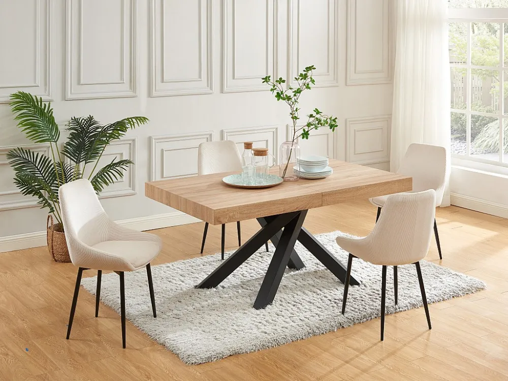 Uitschuifbare eettafel 6 tot 10 plaatsen van mdf - Naturel en zwart - CATONAV
