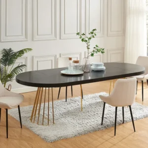 Uitschuifbare eettafel 2 tot 12 plaatsen van mdf en staal - Zwart en goud - FIRELA
