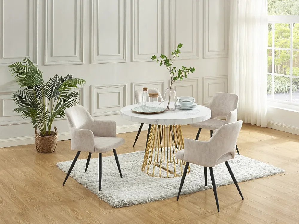 Uitschuifbare eettafel 2 tot 12 plaatsen van mdf en staal - Wit en goud - FIRELA