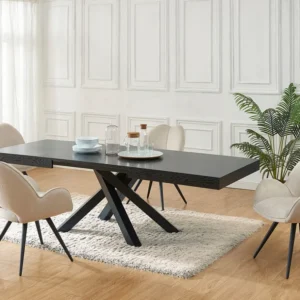 Uitschuifbare eettafel 6 tot 10 plaatsen van mdf en metaal - Zwart - CATONAV