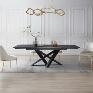 Uitschuifbare eettafel voor 6 tot 10 personen gehard glas en keramiek - Look van zwart marmer - MADRIANA