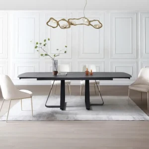 Uitschuifbare eettafel voor 6 tot 10 personen gehard glas en keramiek - Look van zwart marmer - MARDONA