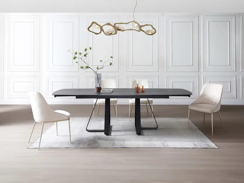 Uitschuifbare eettafel voor 6 tot 10 personen gehard glas en keramiek - Look van zwart marmer - MARDONA