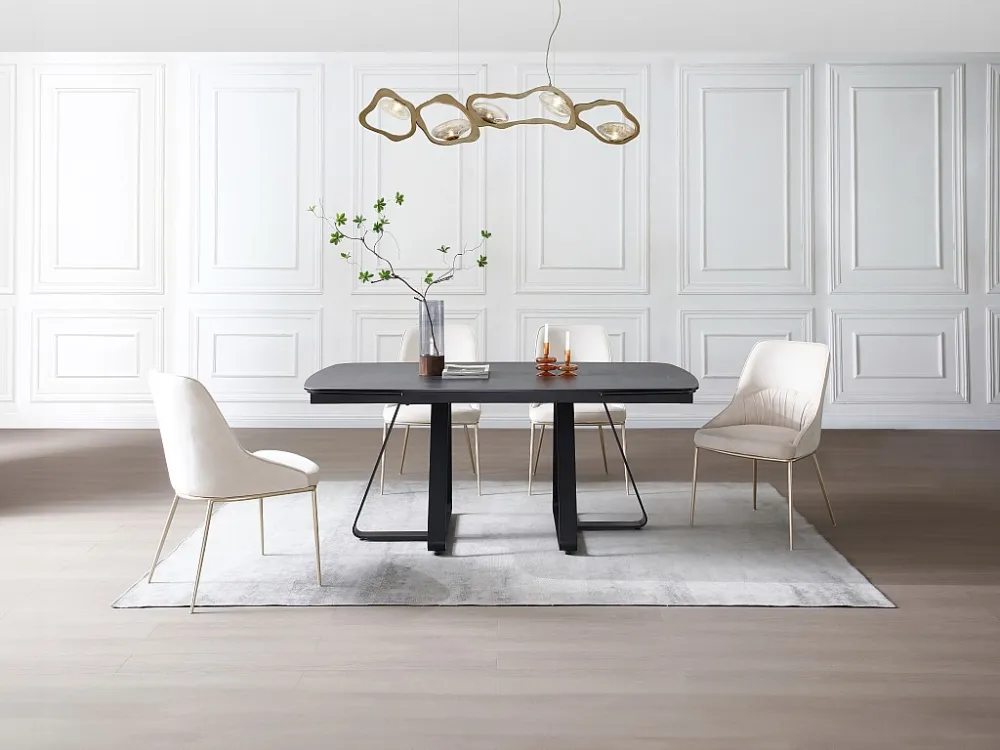 Uitschuifbare eettafel voor 6 tot 10 personen gehard glas en keramiek - Look van zwart marmer - MARDONA