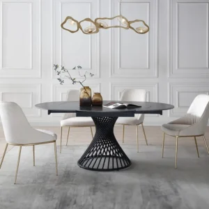 Uitschuifbare eettafel voor 4 tot 8 personen keramiek en metaal - Look van zwart marmer - CASTINA