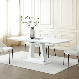 Uitschuifbare eettafel voor 6 tot 8 personen van wit gelakt mdf - LAZINEO