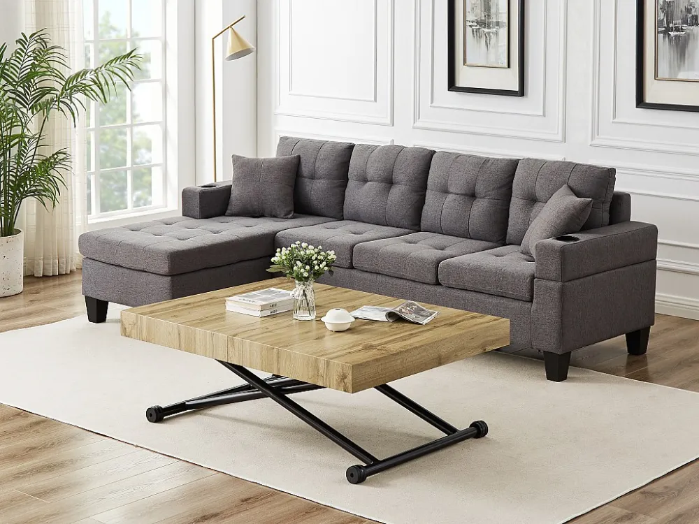 Uitschuifbare en ophefbare 2--1-tafel van mdf en staal - Naturel en zwart - MORIALA