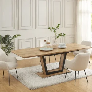 Uittrekbare eettafel 6-10 personen mdf en metaal - Houtlook en zwart - VITENO - Koop nu