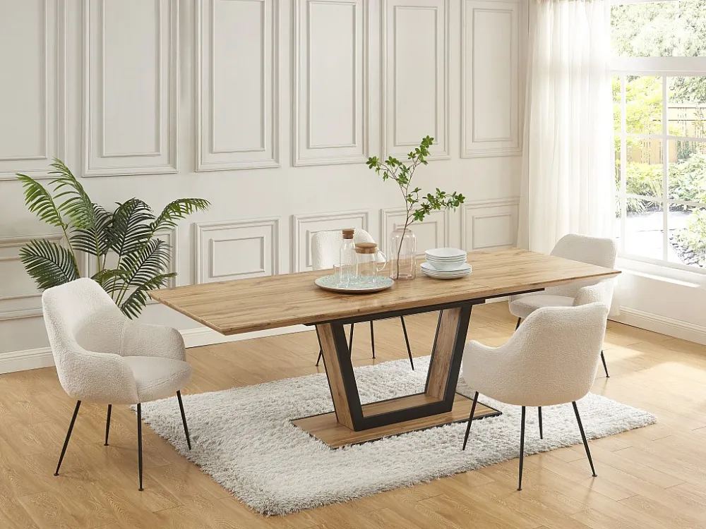 Uittrekbare eettafel 6-10 personen mdf en metaal - Houtlook en zwart - VITENO - Koop nu
