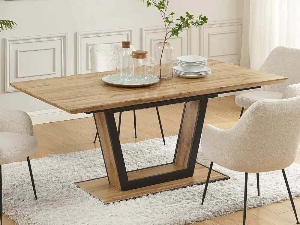 Uittrekbare eettafel 6-10 personen mdf en metaal - Houtlook en zwart - VITENO - Koop nu