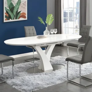 Uittrekbare eettafel - 6 à 8 personen - Mdf en roestvrij metaal - Witgelakt - TALARA