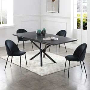 Uittrekbare eettafel voor 6 tot 8 personen MDF en keramiek - Look van zwart marmer - SINAM