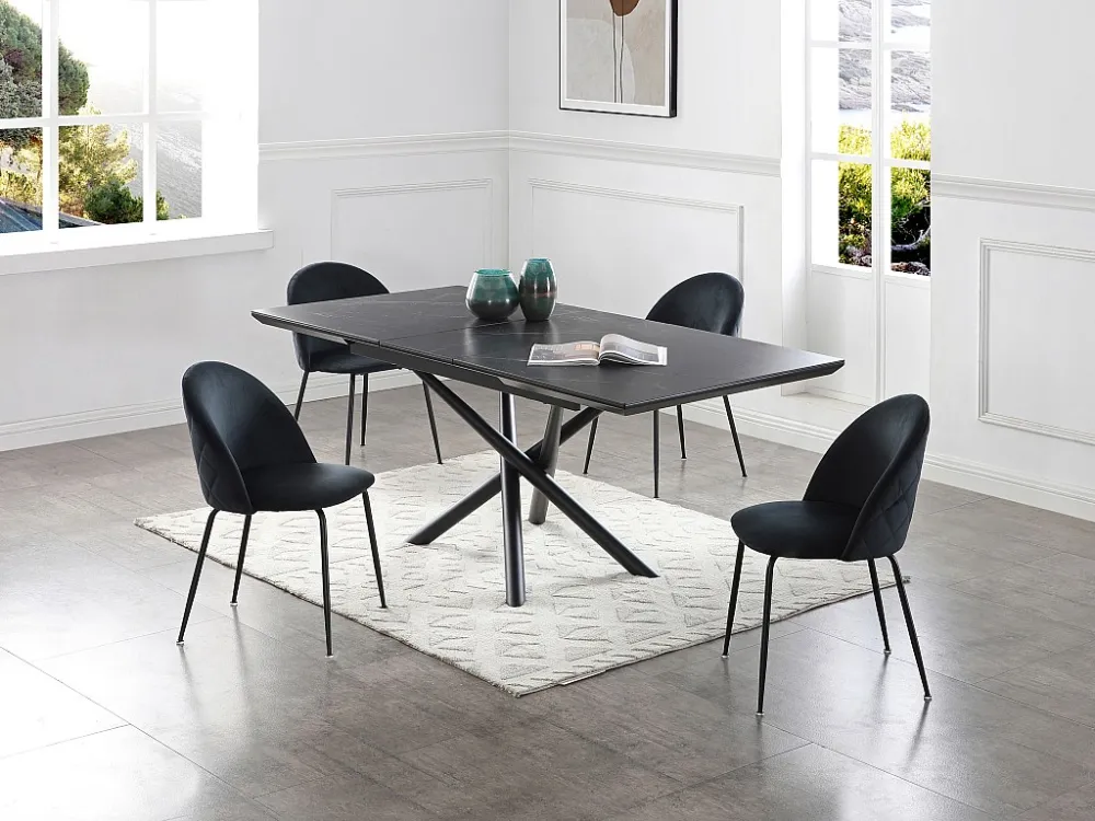 Uittrekbare eettafel voor 6 tot 8 personen MDF en keramiek - Look van zwart marmer - SINAM