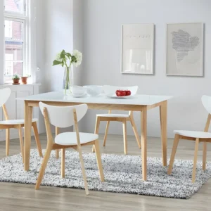 Uittrektafel CARINE - 6 tot 8 personen - Massief hevea en MDF - Wit