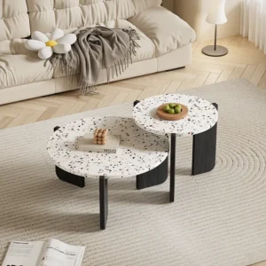 Lot de 2 table basse gigogne, composable moderne, pour salon, canapé, 70x70x35+50x50x45.5 (cm), Noir