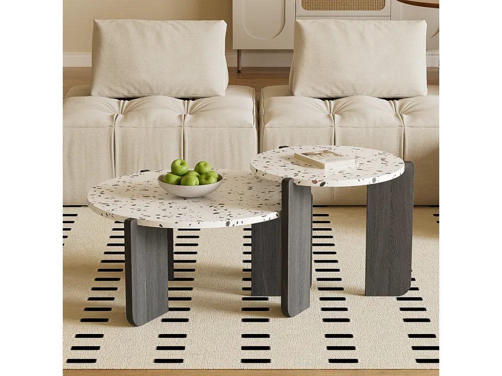 Lot de 2 table basse gigogne, composable moderne, pour salon, canapé, 70x70x35+50x50x45.5 (cm), Noir
