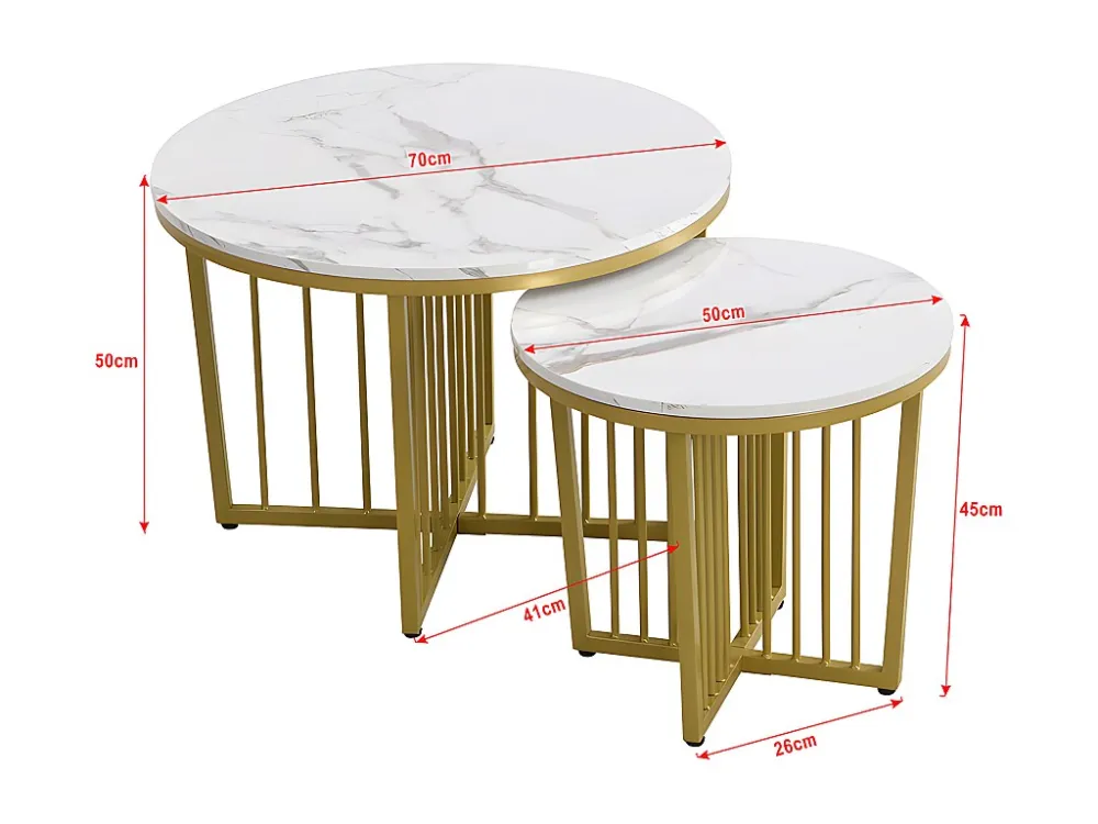 Lot de 2 table basse gigogne ronde, plateau et pied designe spécial, pour salon, canapé, table d'appoint, balcon, MDF...