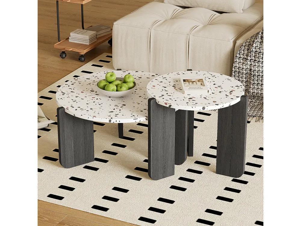 Set van 2 elkaar geschoven salontafels - Verweven kleurenpatroon - MDF hout - Wit + zwart Merax