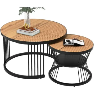 Set van 2 ronde salontafels de woonkamer - bijzettafels - Metaal & MDF - Harslook - wit Merax