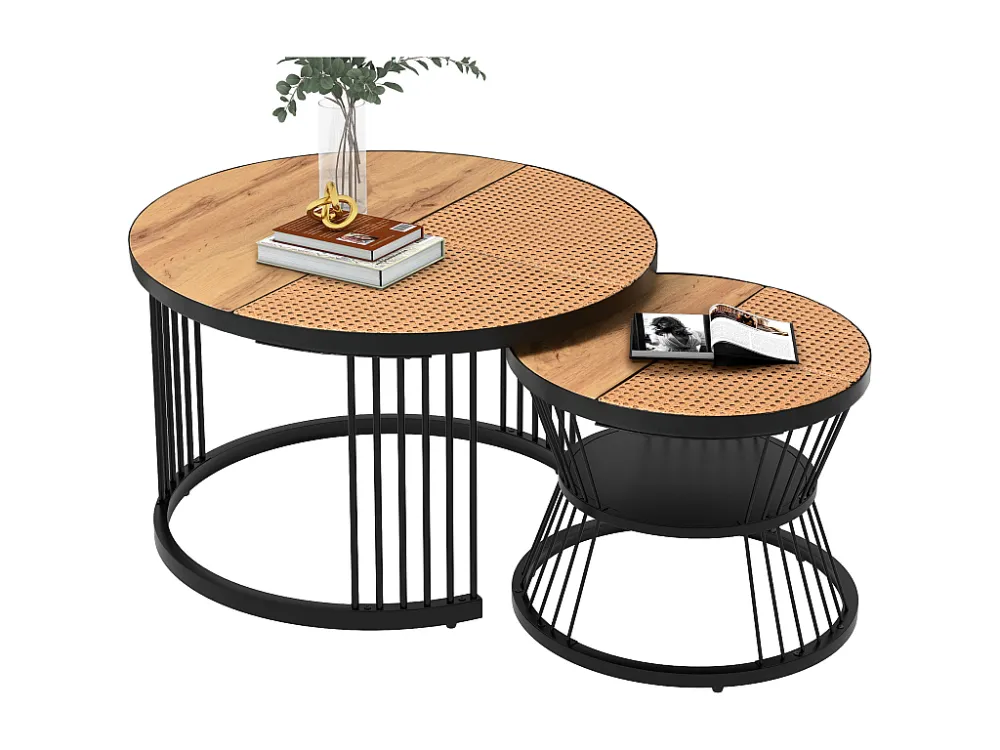 Set van 2 ronde salontafels de woonkamer - bijzettafels - Metaal & MDF - Harslook - wit Merax