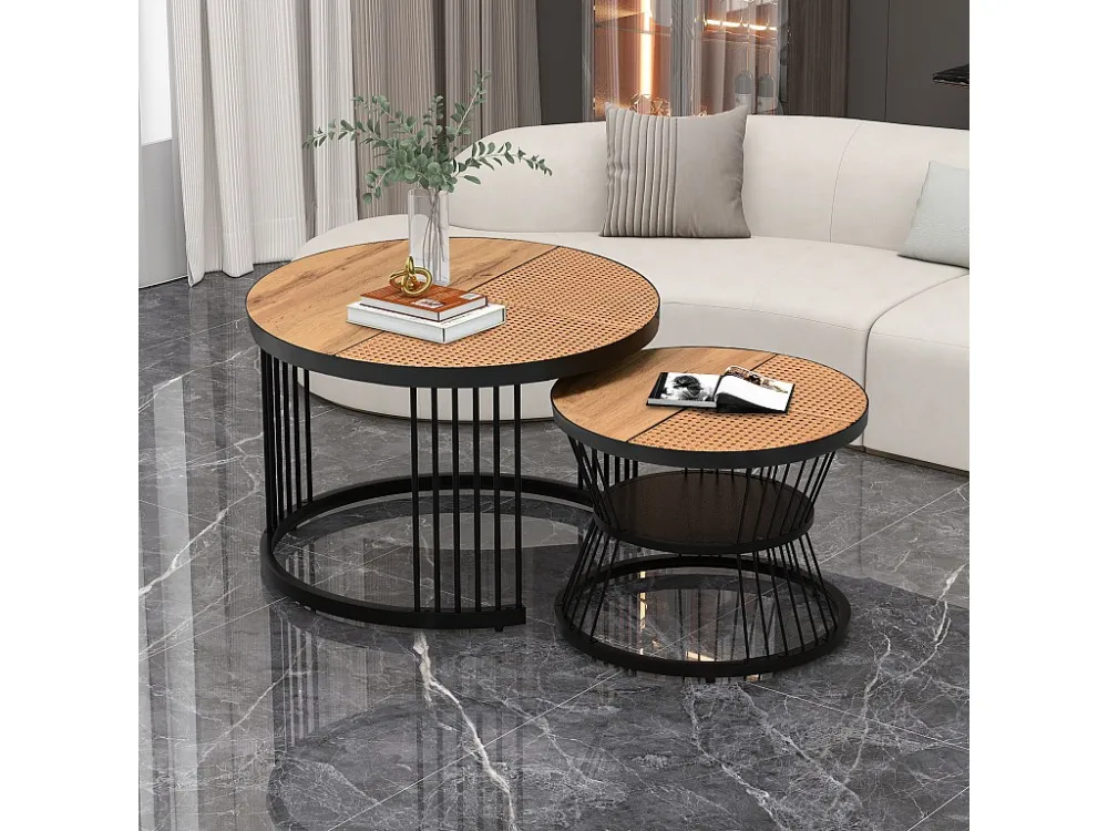 Set van 2 ronde salontafels de woonkamer - bijzettafels - Metaal & MDF - Harslook - wit Merax