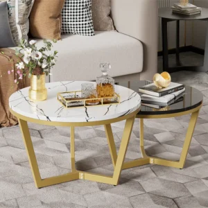 Set van 2 bijzettafels - MDF fineer - Wit & Zwart ModernLuxe