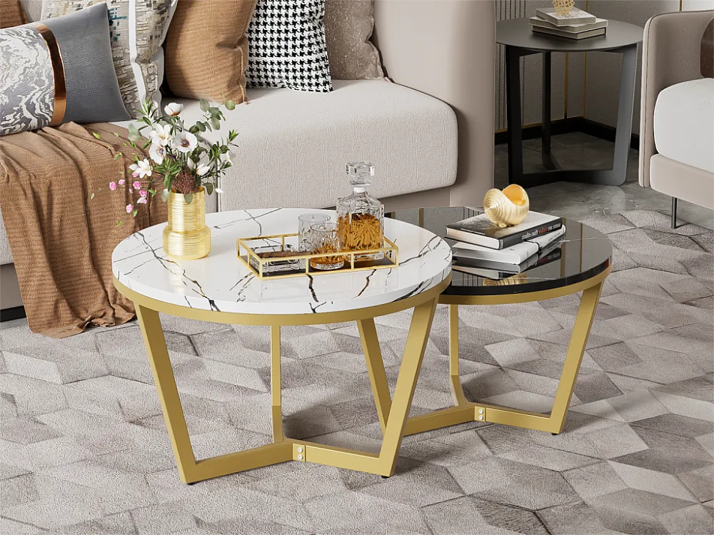 Set van 2 bijzettafels - MDF fineer - Wit & Zwart ModernLuxe