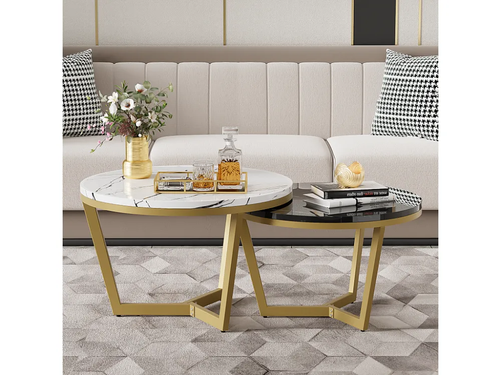 Set van 2 bijzettafels - MDF fineer - Wit & Zwart ModernLuxe