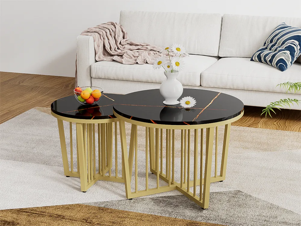 Set van 2 bijzettafels - MDF fineer - Zwart ModernLuxe