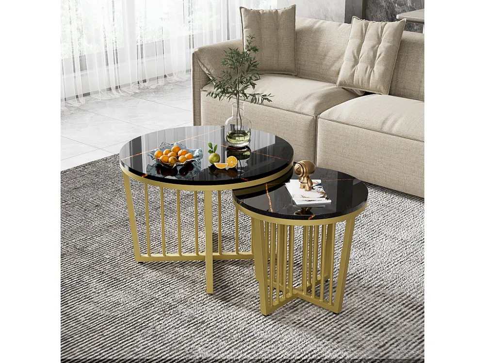 Set van 2 bijzettafels - MDF fineer - Zwart ModernLuxe