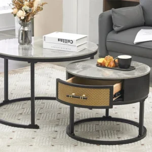 Set van 2 bijzettafels met lade - marmeren blad - grijs ModernLuxe