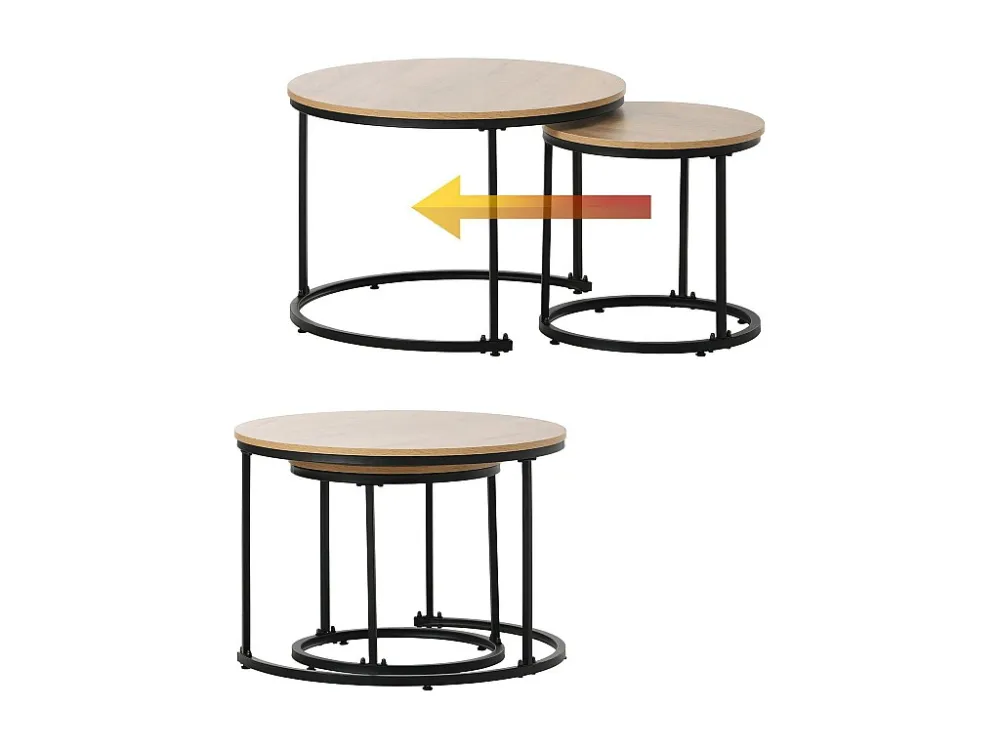 Set van 2 elkaar schuivende salontafels - industriële stijl - marmerlook - Bruin ModernLuxe