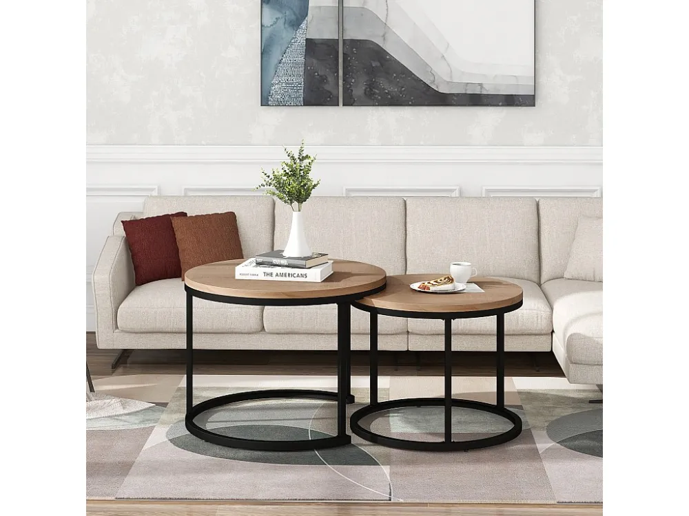 Set van 2 elkaar schuivende salontafels - industriële stijl - marmerlook - Bruin ModernLuxe