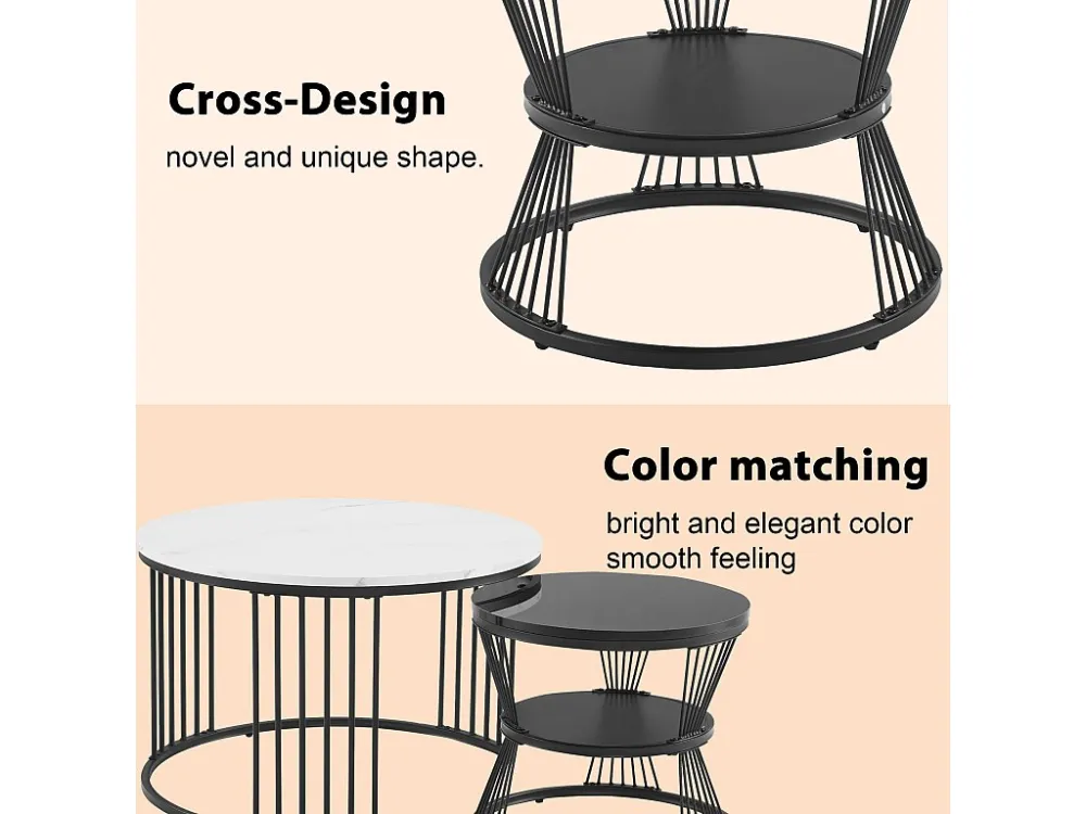 Set van 2 elkaar schuivende salontafels - Scandinavische stijl - fineer met marmerpatroon - Zwart ModernLuxe