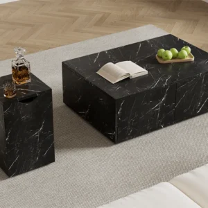 Set van 2 salontafels - MDF - met marmerpatroon - Zwart ModernLuxe