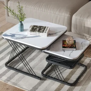 Set van 2 moderne vierkante salontafels - bijzettafel met marmeren fineer, praktische opbergruimte voor woonkamer, balkon...
