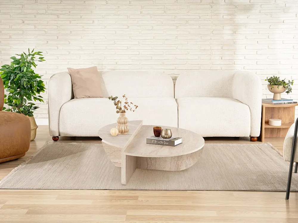 Set van 2 salontafels - Beige travertijneffect - ALOEVA