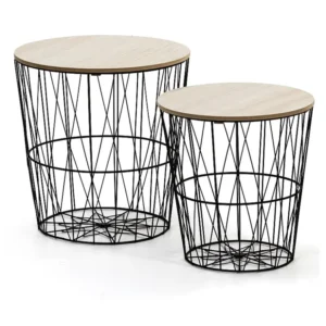 Ik speel 2 Guili salontafels met een natuurlijke houten blad, een metalen frame het zwart. VS Venta-stock