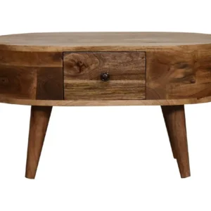 Artisan Furniture Massief Houten Mini Eiken-achtige Ronde Salontafel met 2 Laden, Woonkamer
