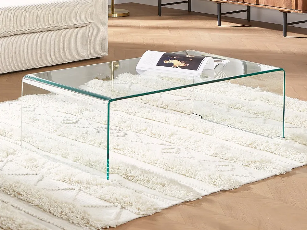 Design-salontafel van gehard en gebogen glas ALONZO
