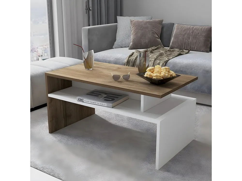 Giulia Koffietafel, Wit, Walnoot, 90x50x43 cm, EPIKASA