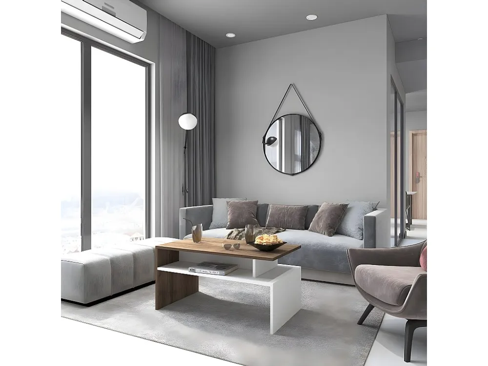 Giulia Koffietafel, Wit, Walnoot, 90x50x43 cm, EPIKASA