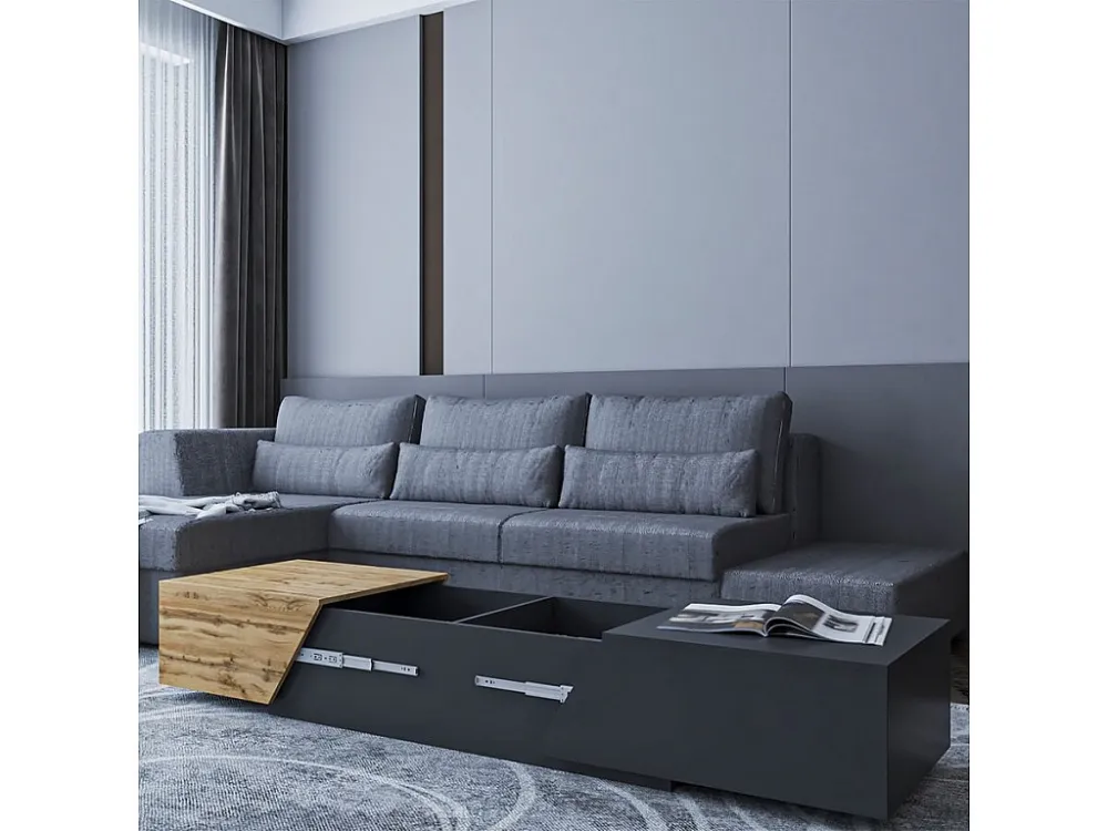 Salontafel met opbergruimte "Ceelias" - Praktische opslag en geometrisch design - Grijs/Bruin Habitat et jardin
